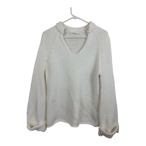 Reset R Label Breezy Sweater Sz Small Chalk White Knit Long Sleeve Cotton Blend - Picture 1 of 6